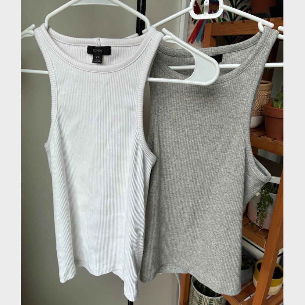 2 J Crew White New Favorite Tank Top in Vintage Rib in White and Gray - Size XS